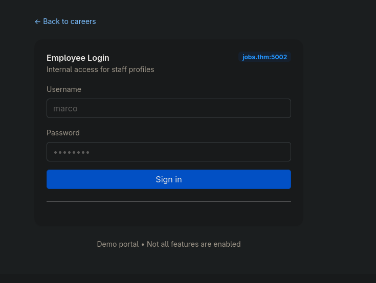 Employee Login panel