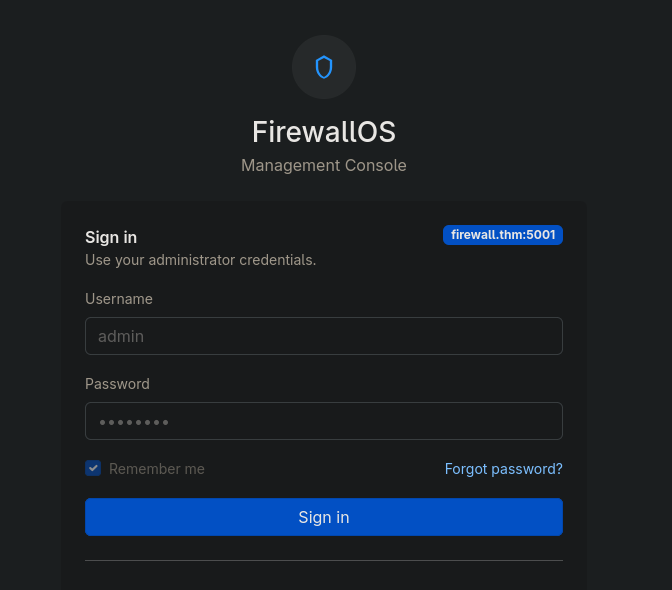 FirewallOS login console