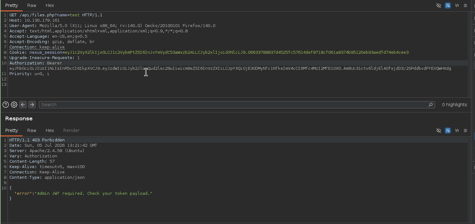 files.php returning 403 Admin JWT required in Burp