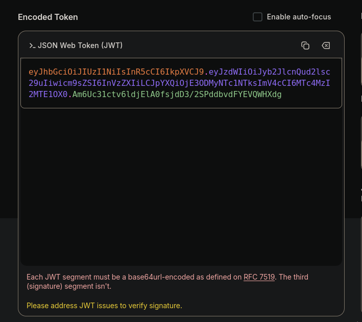 jwt.io reporting the token signature is invalid/malformed