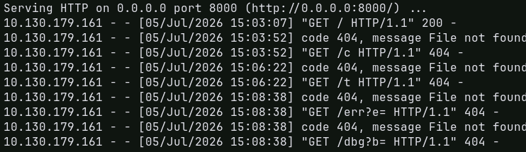 python http.server log showing callbacks with no cookie data
