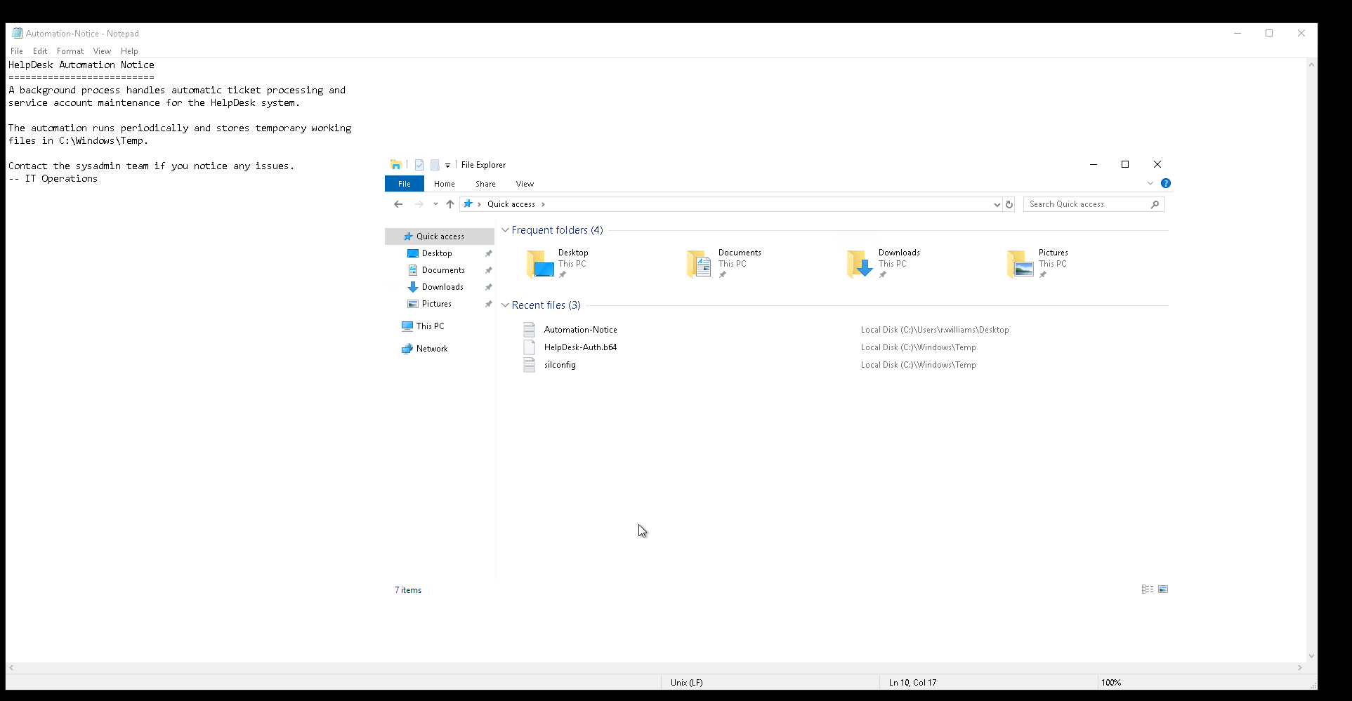 Recent files showing HelpDesk-Auth.b64 in C:\Windows\Temp