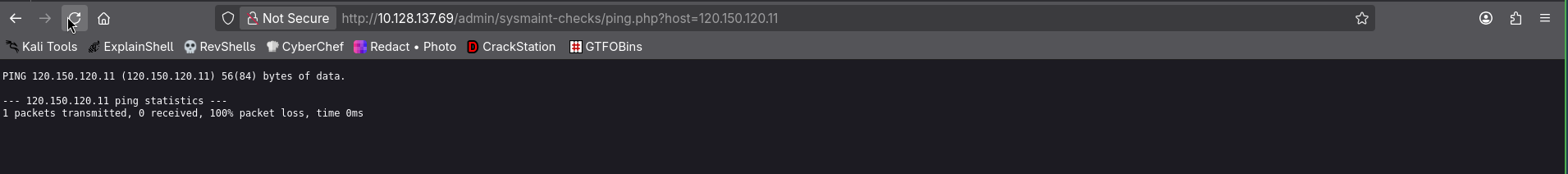 ping.php running a ping against a supplied host