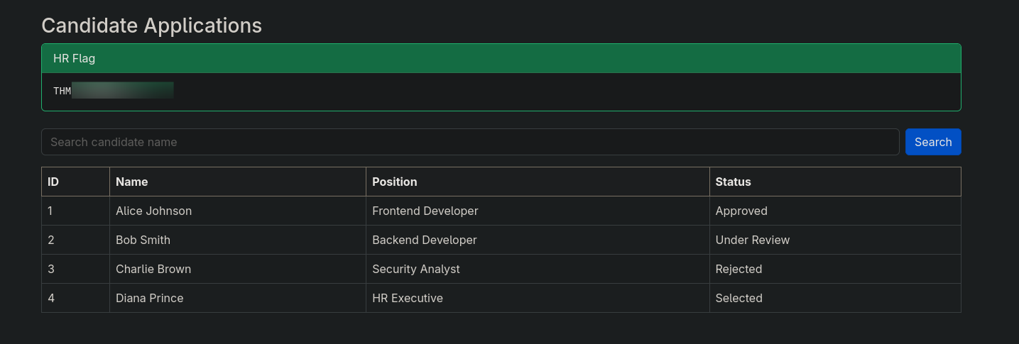 HR dashboard after login