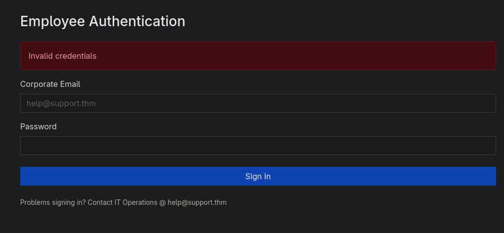 Invalid credentials error