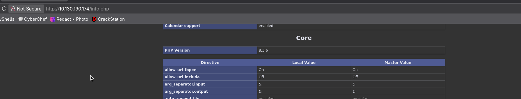 phpinfo PHP settings