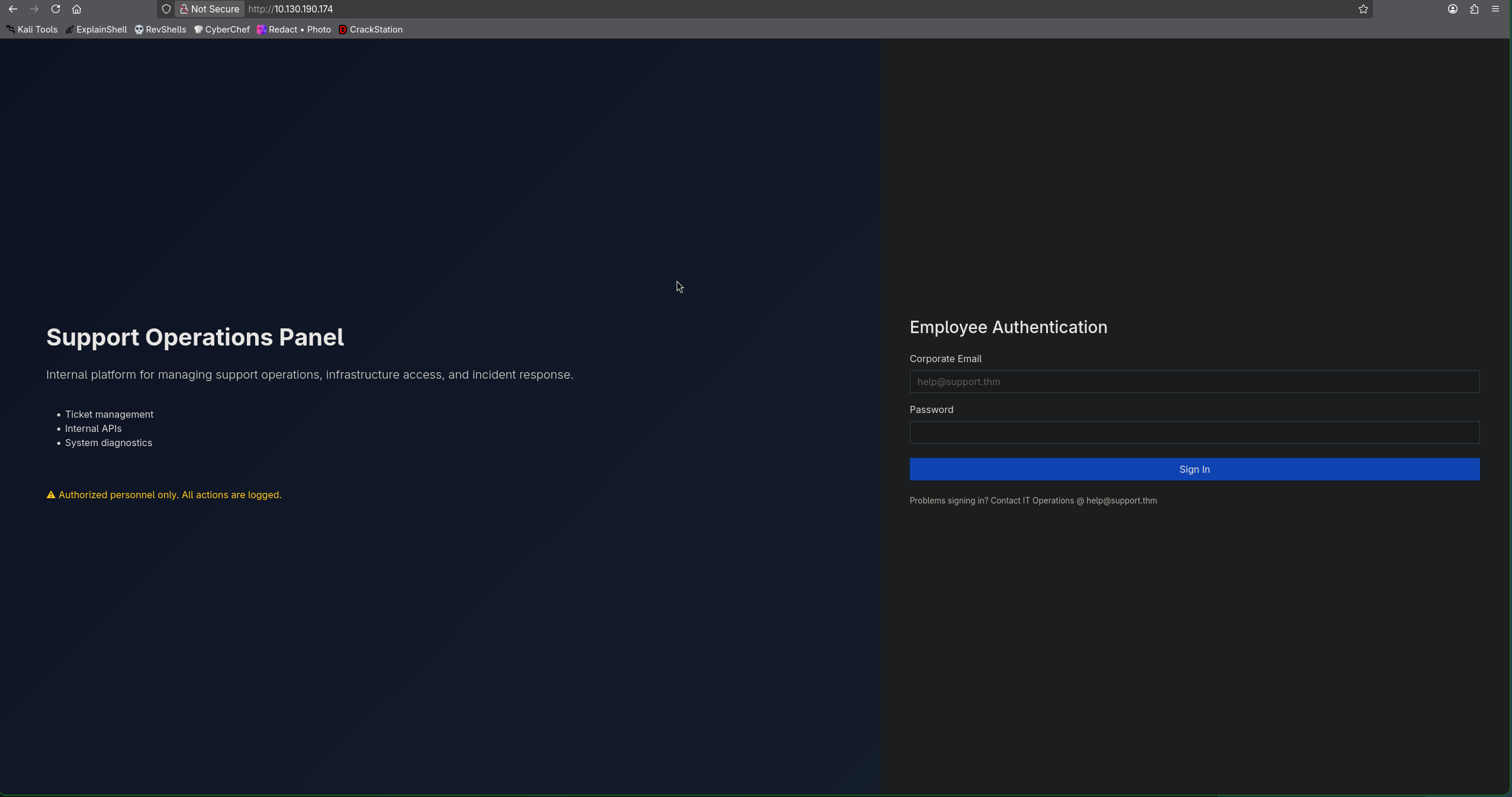 Support Operations Panel login