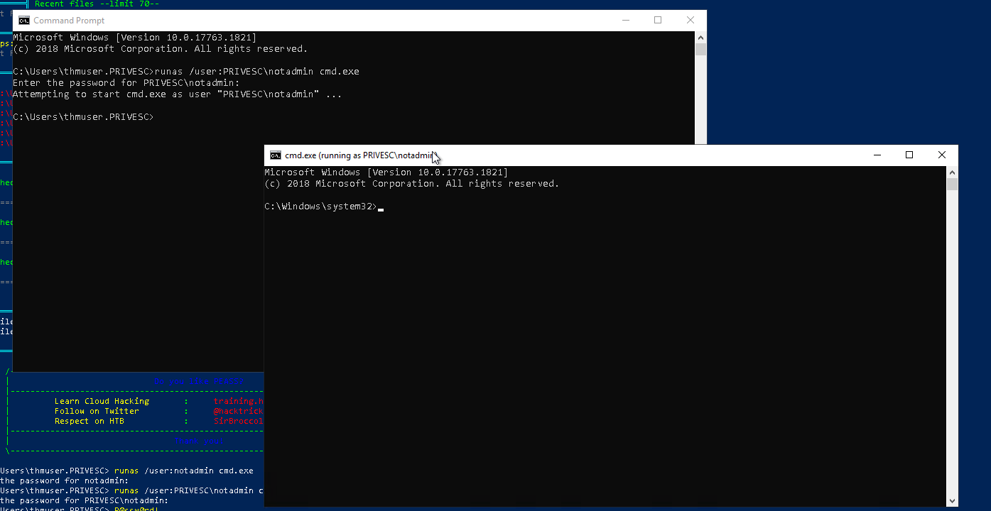 runas spawning a cmd.exe as notadmin